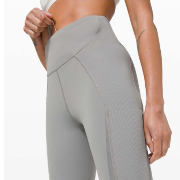 lululemon Gloss Trim Run Super High-Rise Crop 17" Rhino Grey Size 6 NWT - Picture 3 of 7